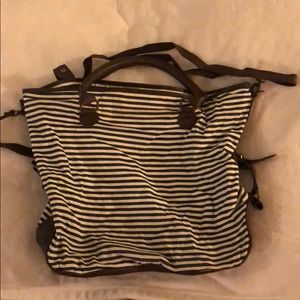 Navy blue and white striped cross-body purse